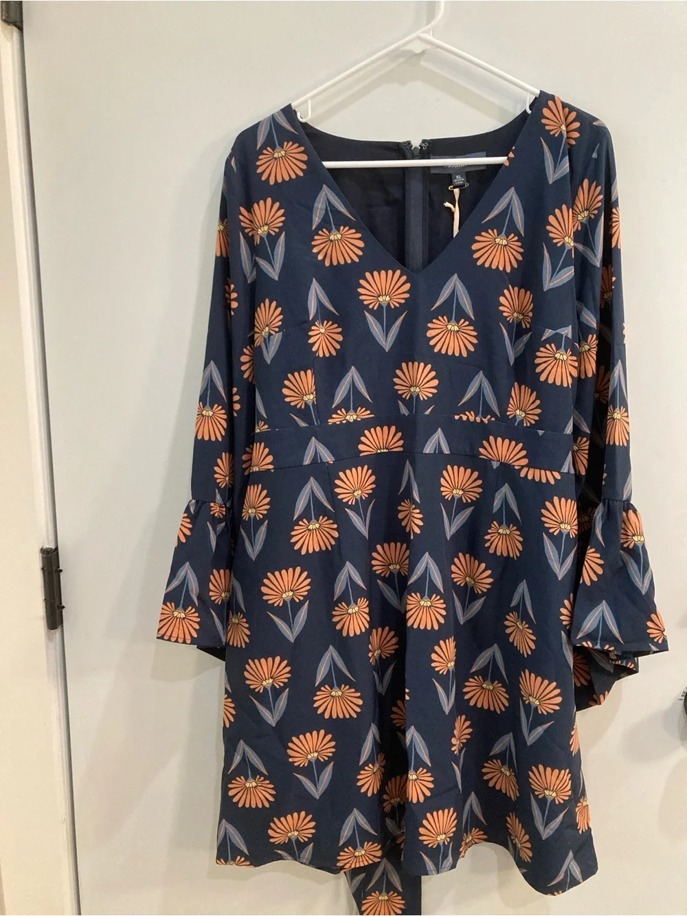 ModCloth Art Deco Blue Floral V-Neck Dress